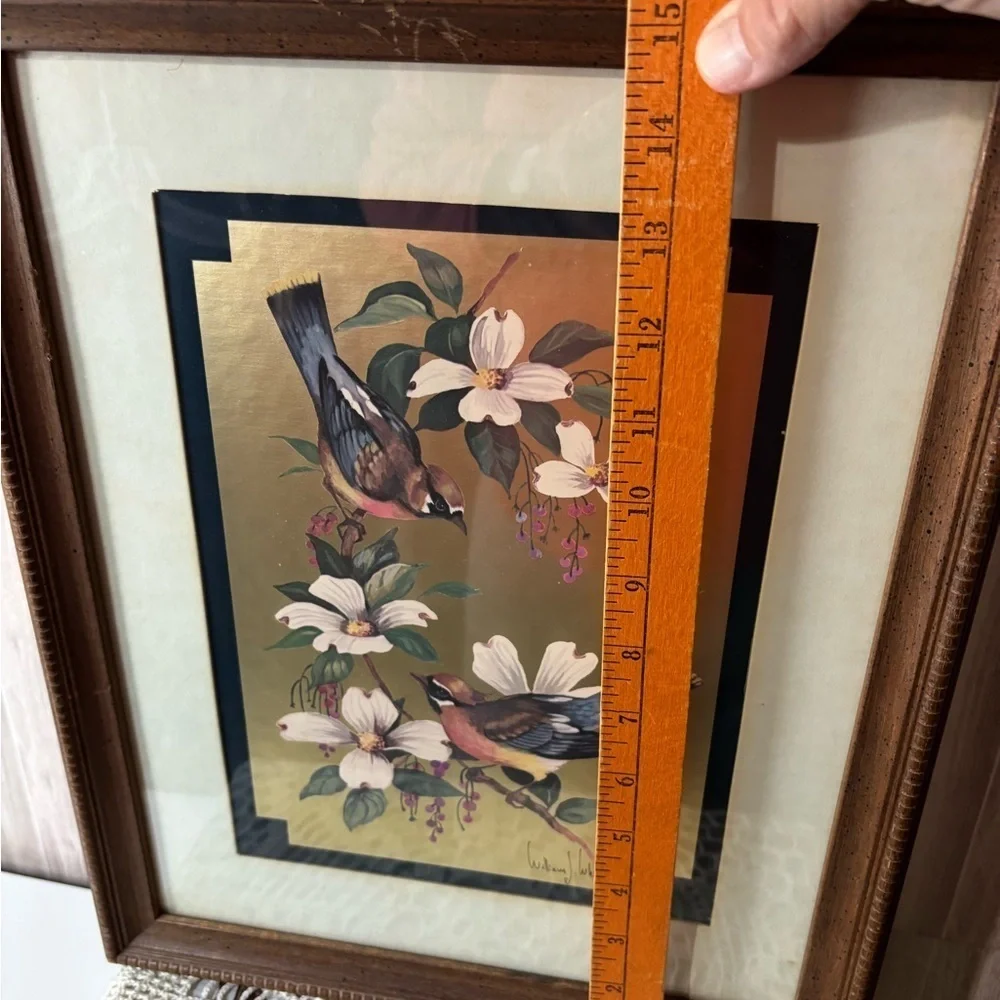 Vintage Birds on Dogwood Wall Art Brown Frame William Whiteside